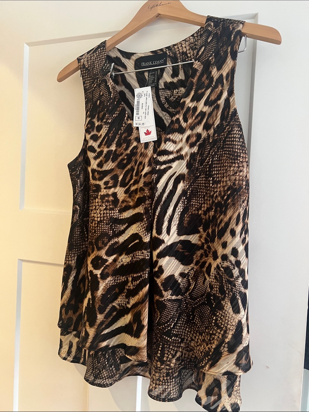 Frank Lyman Design Brown and Black Animal Print Sleeveless Camisole